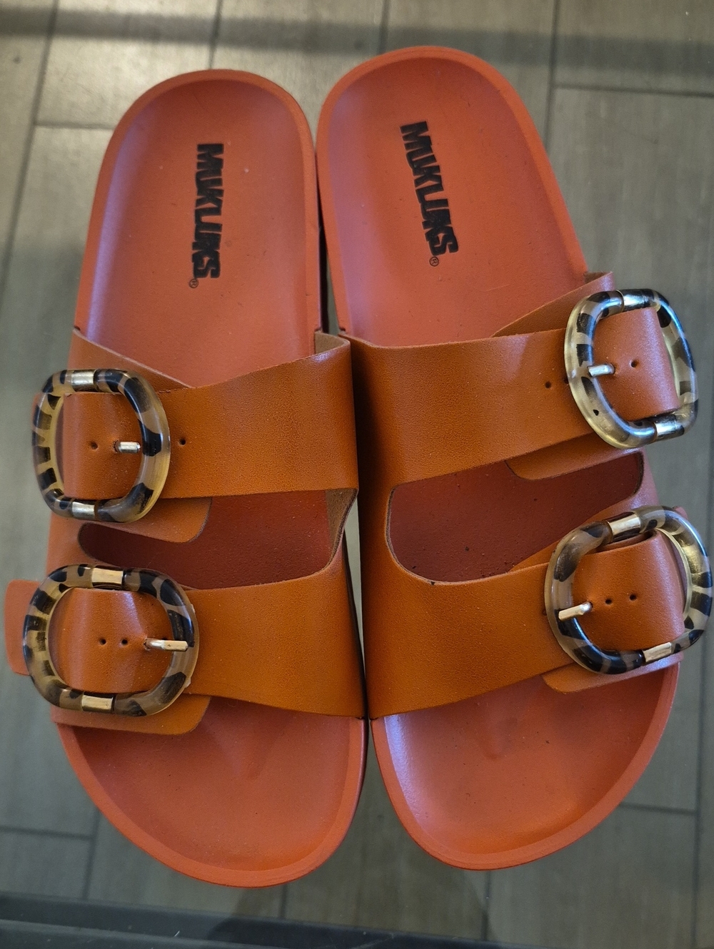 Muk Luks Orange Double Buckle Slide Sandals